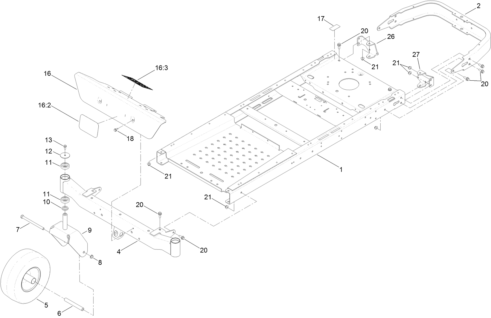 Frame, Front Axle and Caster Wheel Assembly