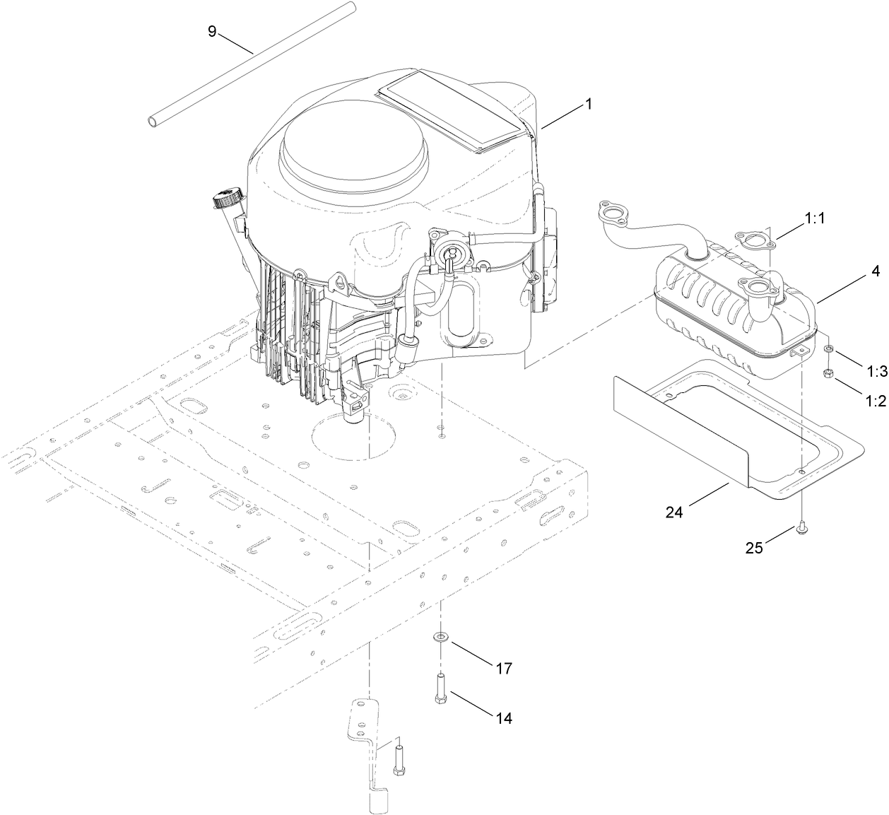 Engine and Muffler Assembly