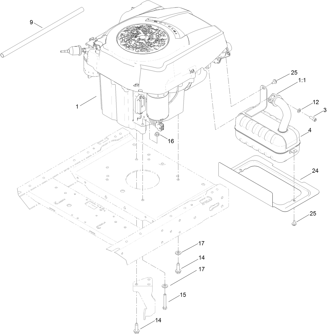 Engine and Muffler Assembly