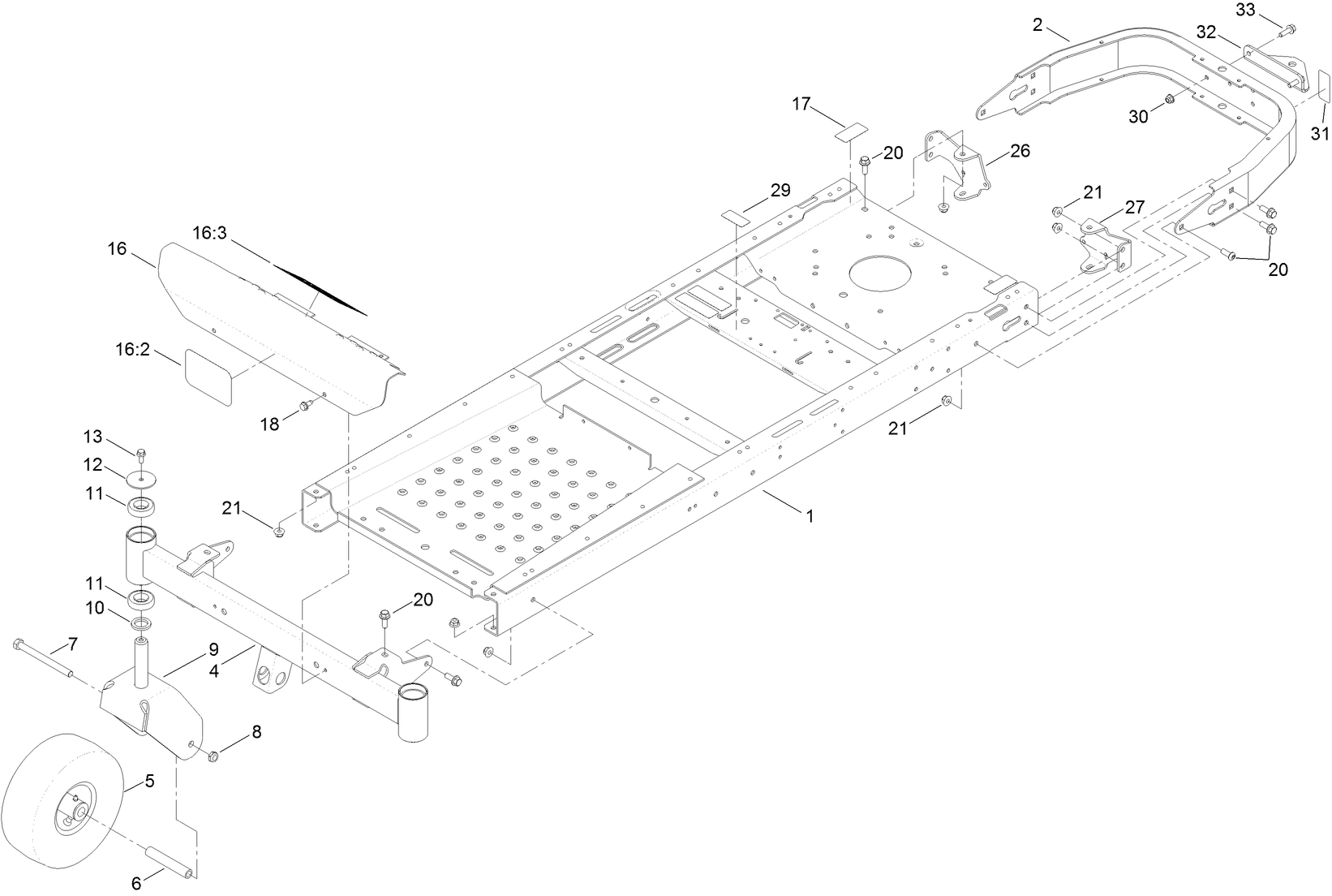 Frame, Frame Axle and Caster Wheel Assembly