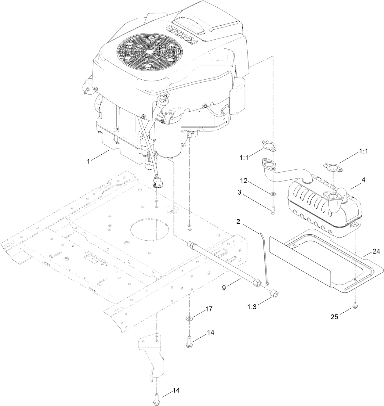 Engine and Muffler Assembly