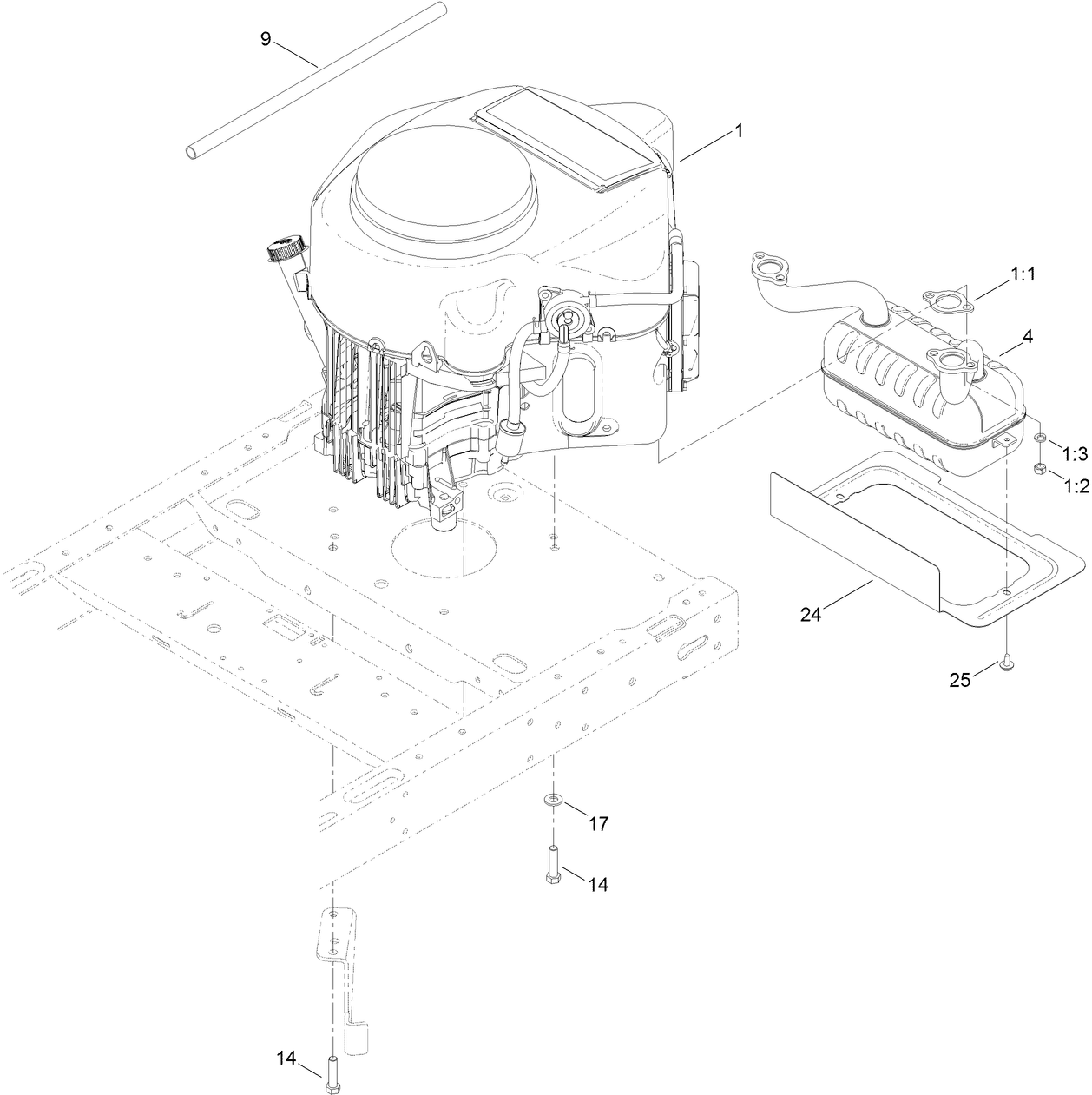 Engine and Muffler Assembly