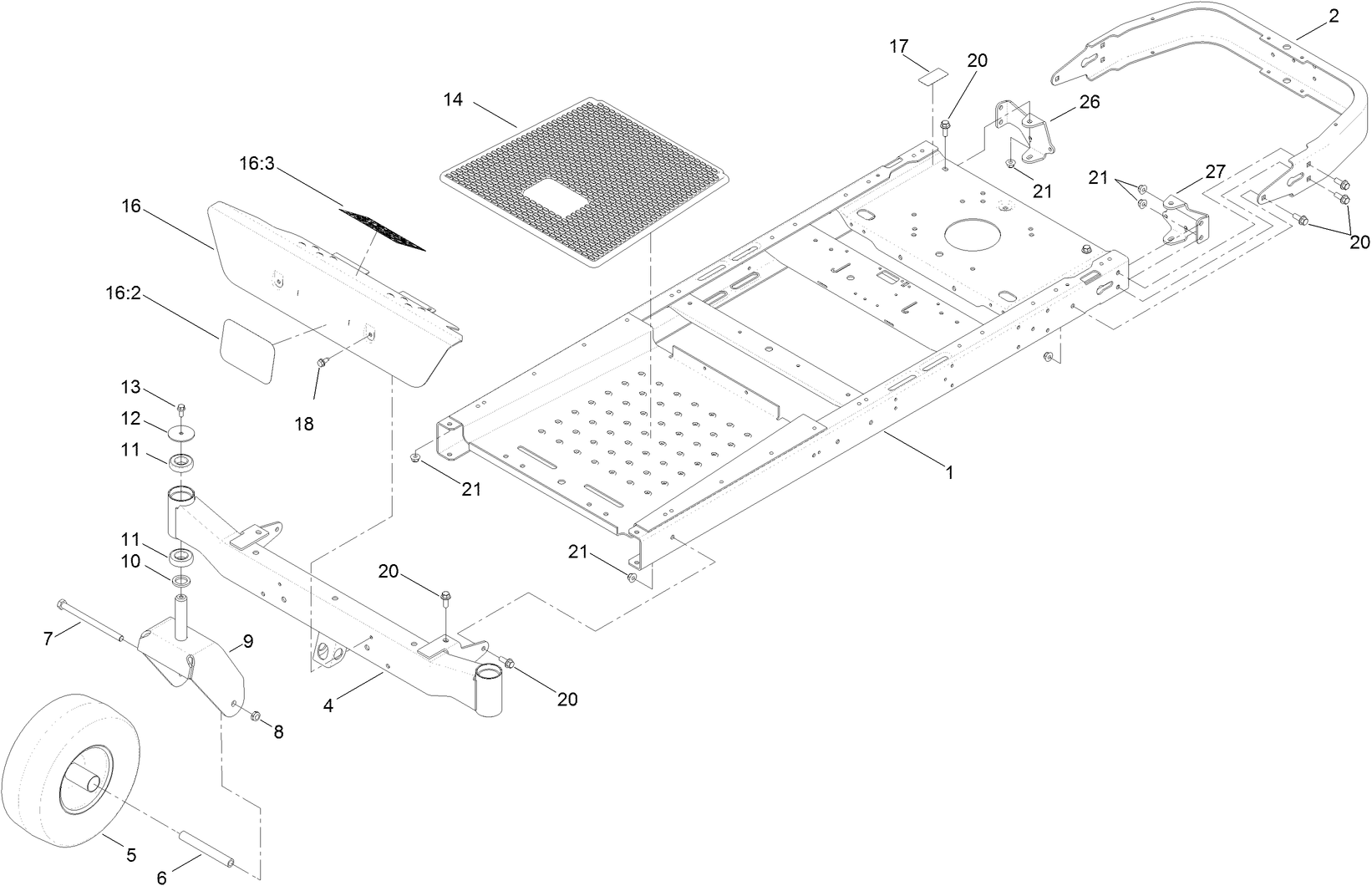Frame, Front Axle and Caster Wheel Assembly