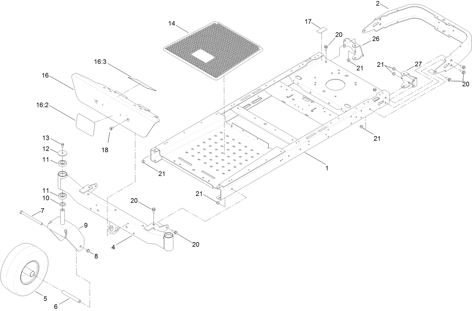 Frame, Front Axle and Caster Wheel Assembly