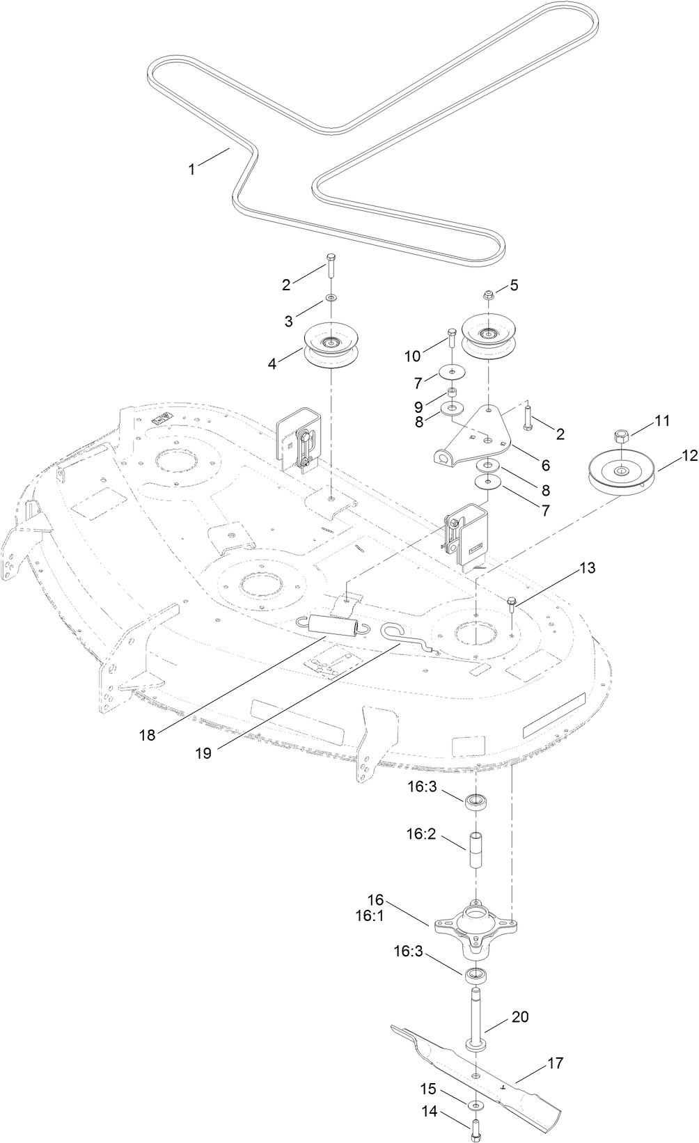 50 Inch Deck, Belt and Mulch Blade Assembly