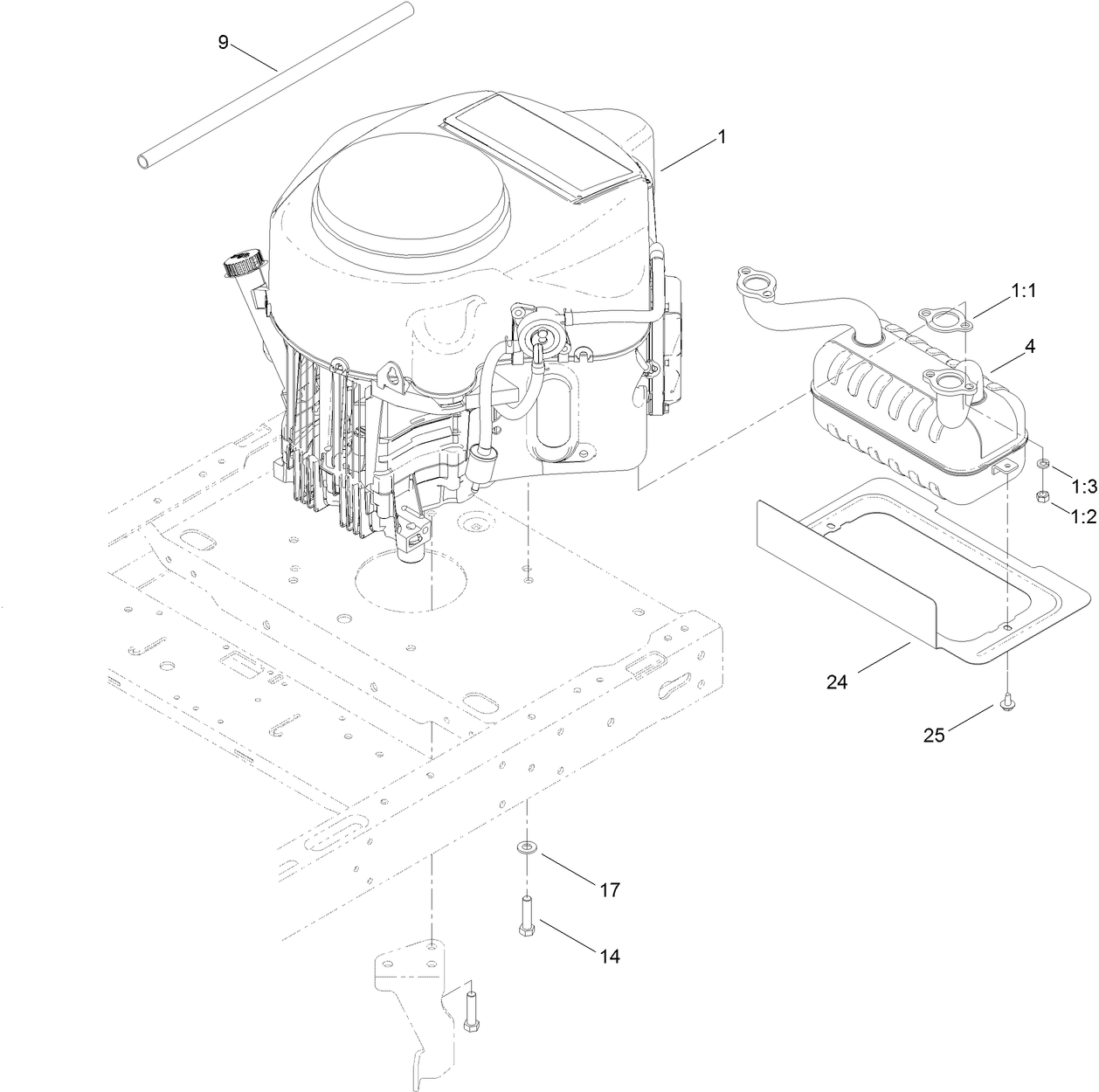 Engine and Muffler Assembly