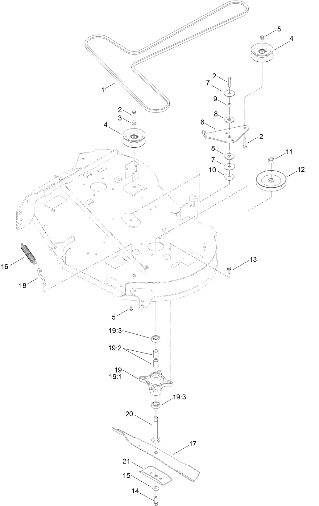 42 Inch Deck Belt, Spindle and Blade Assembly
