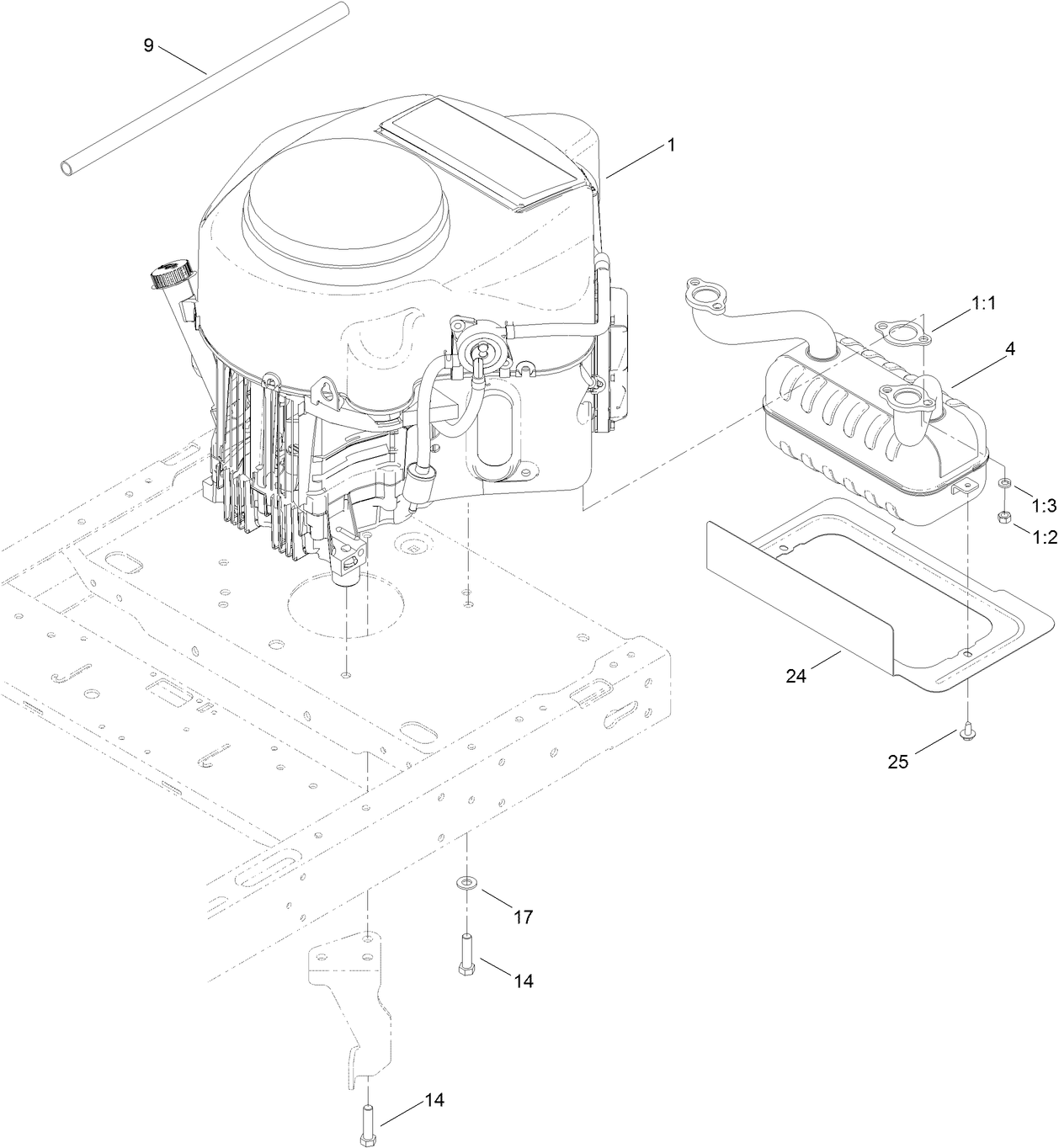 Engine and Muffler Assembly