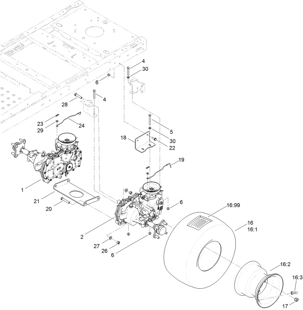 Hydro Transaxle Drive and Rear Wheel Assembly