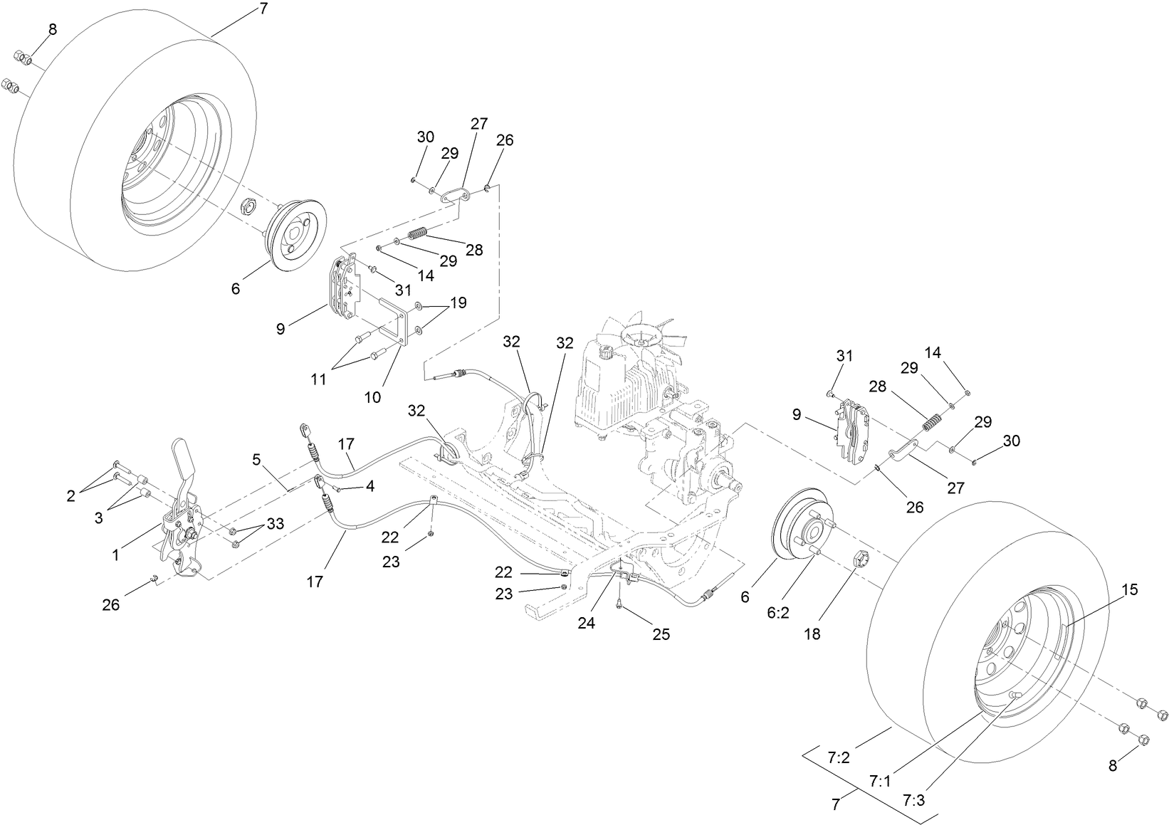 Rear Wheel and Park Brake Assembly