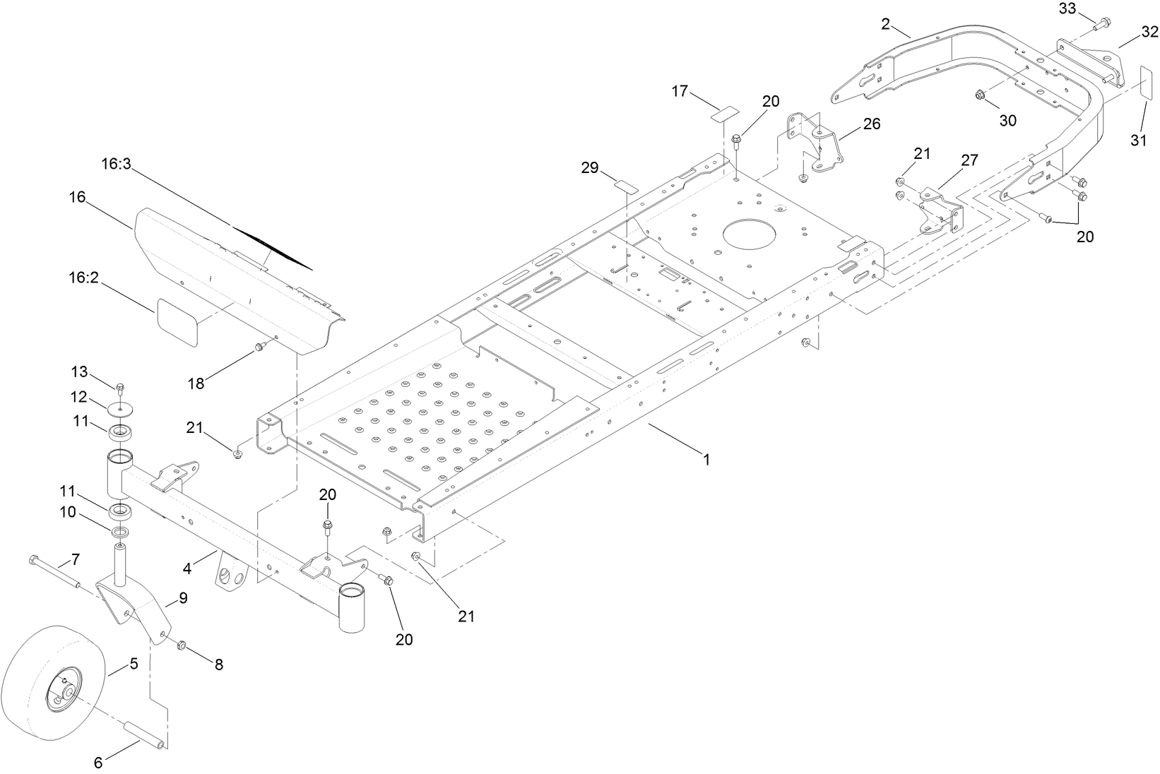 Frame, Front Axle and Caster Wheel Assembly
