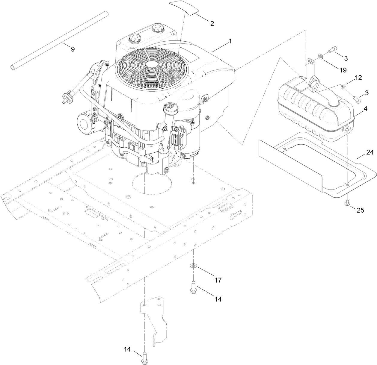 Engine and Muffler Assembly