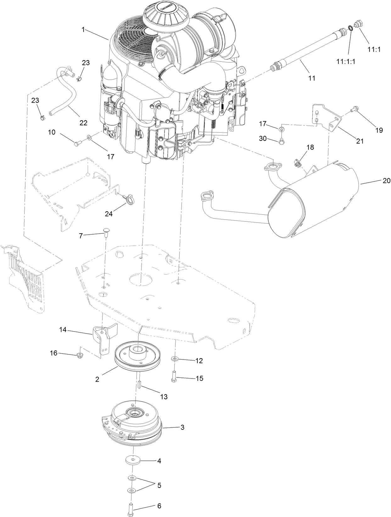 Engine, Muffler and Clutch Assembly