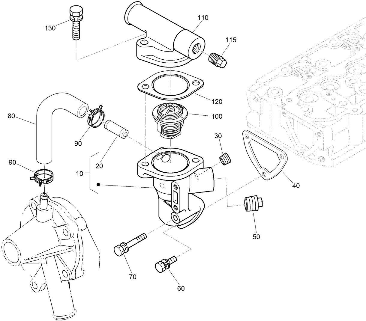Water Flange and Thermostat Assembly