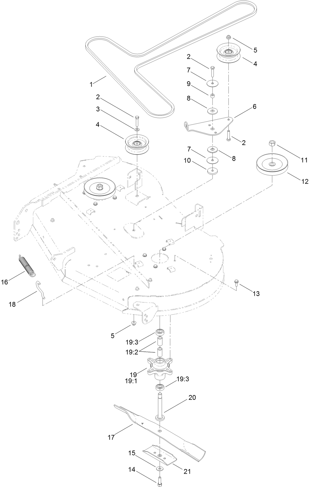 42 Inch Deck, Belt and Blade Assembly