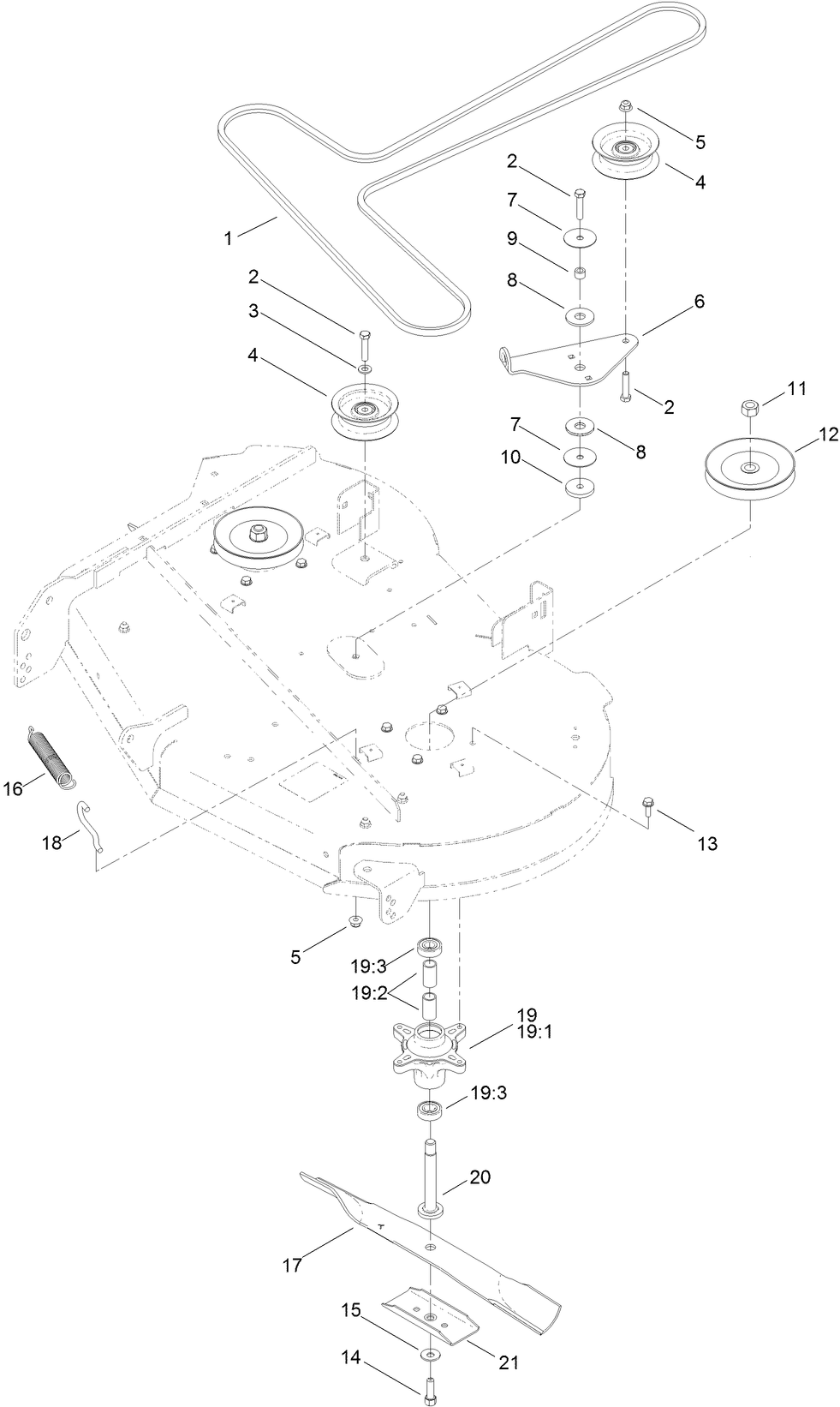 42 Inch Deck, Belt and Blade Assembly