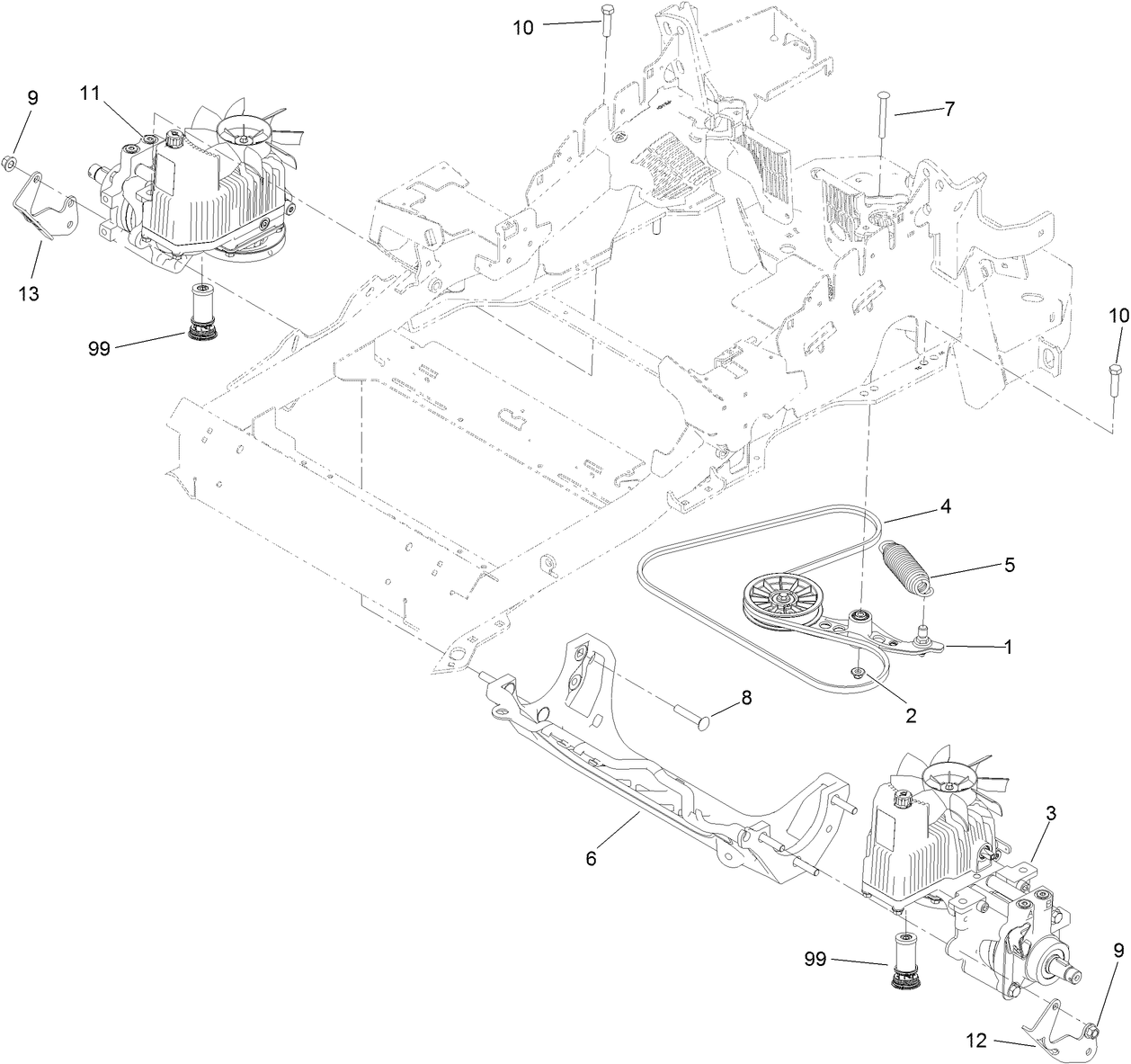 Hydraulic Pump, Idler and Belt Assembly