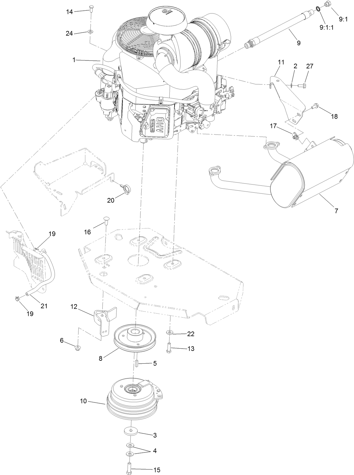 Engine, Clutch and Muffler Assembly