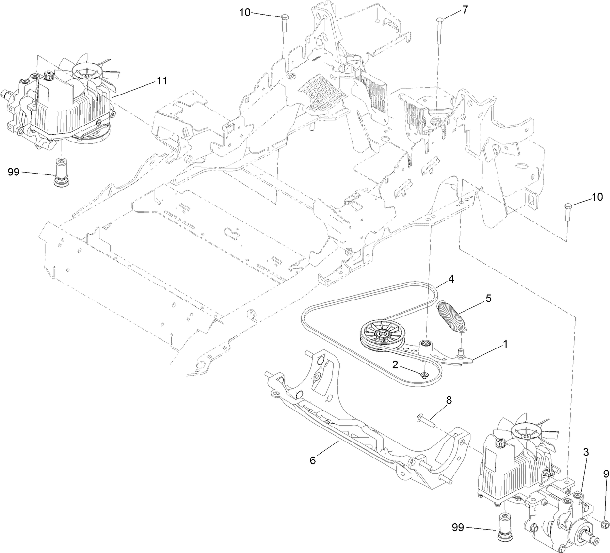 Hydraulic Pump, Idler and Belt Assembly
