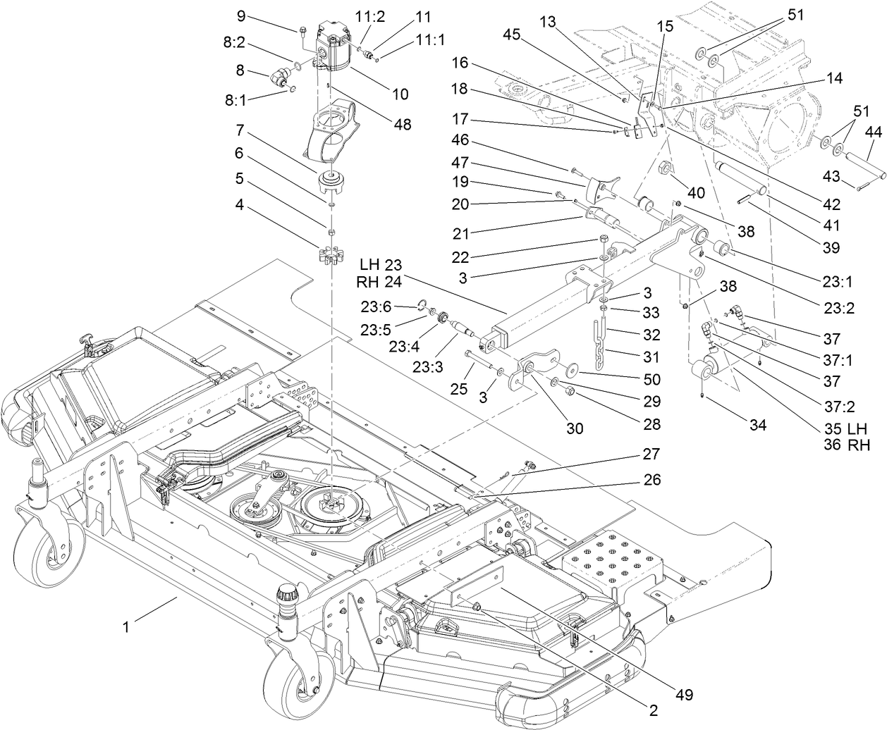 Front Deck Lift Arm and Cylinder Assembly