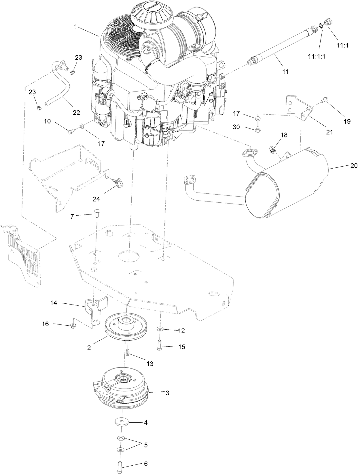 Engine, Muffler and Clutch Assembly