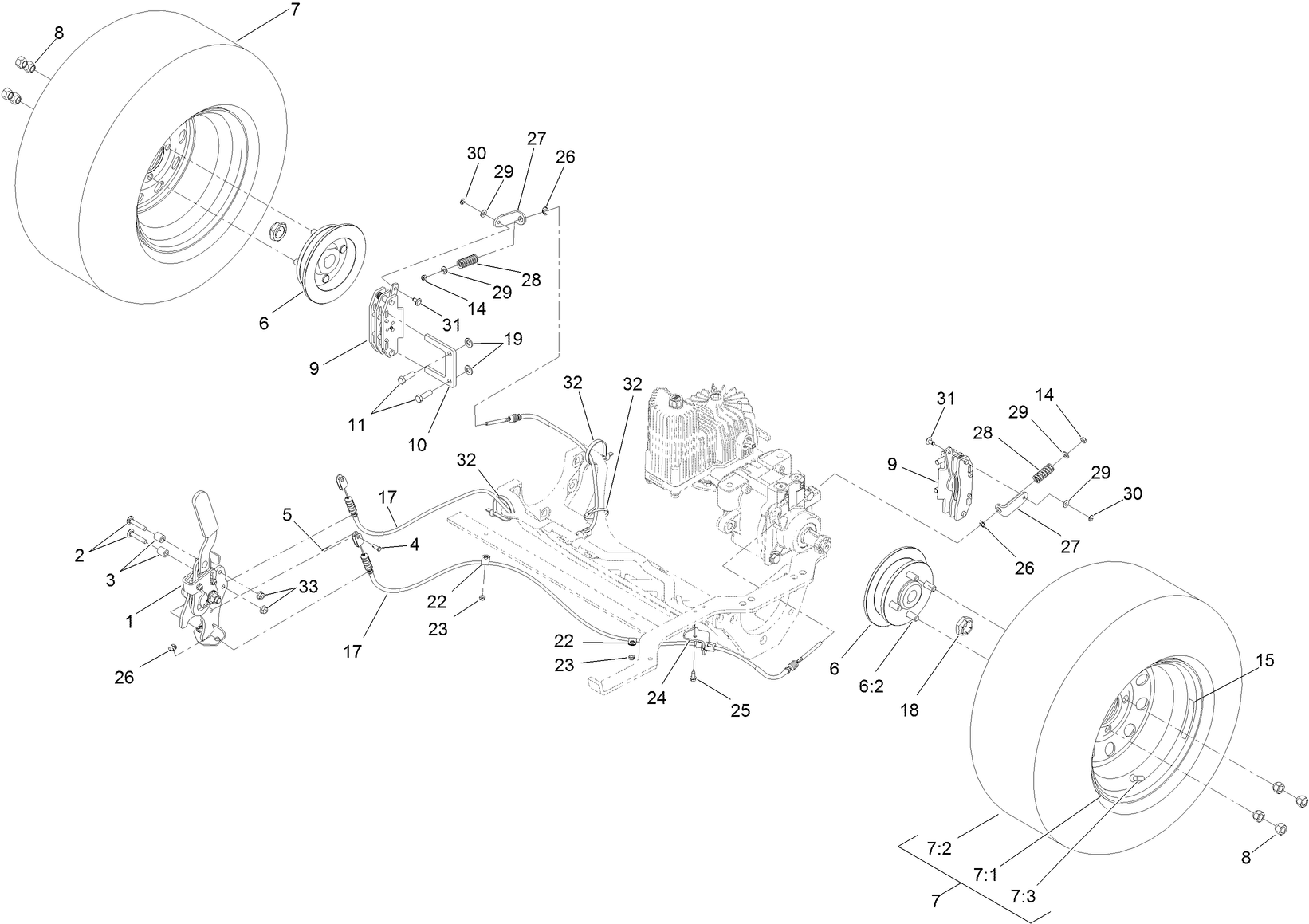 Rear Wheel and Park Brake Assembly