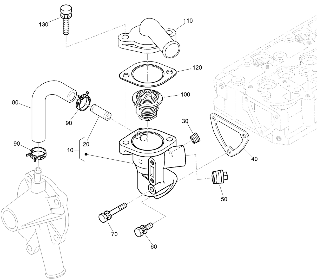 Water Flange and Thermostat Assembly