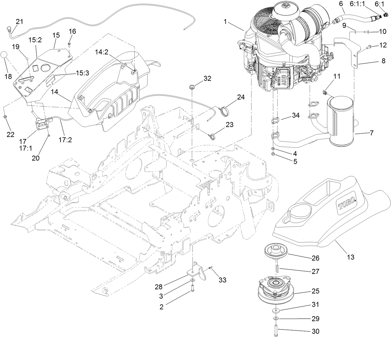 Engine, Muffler and Control Panel Assembly