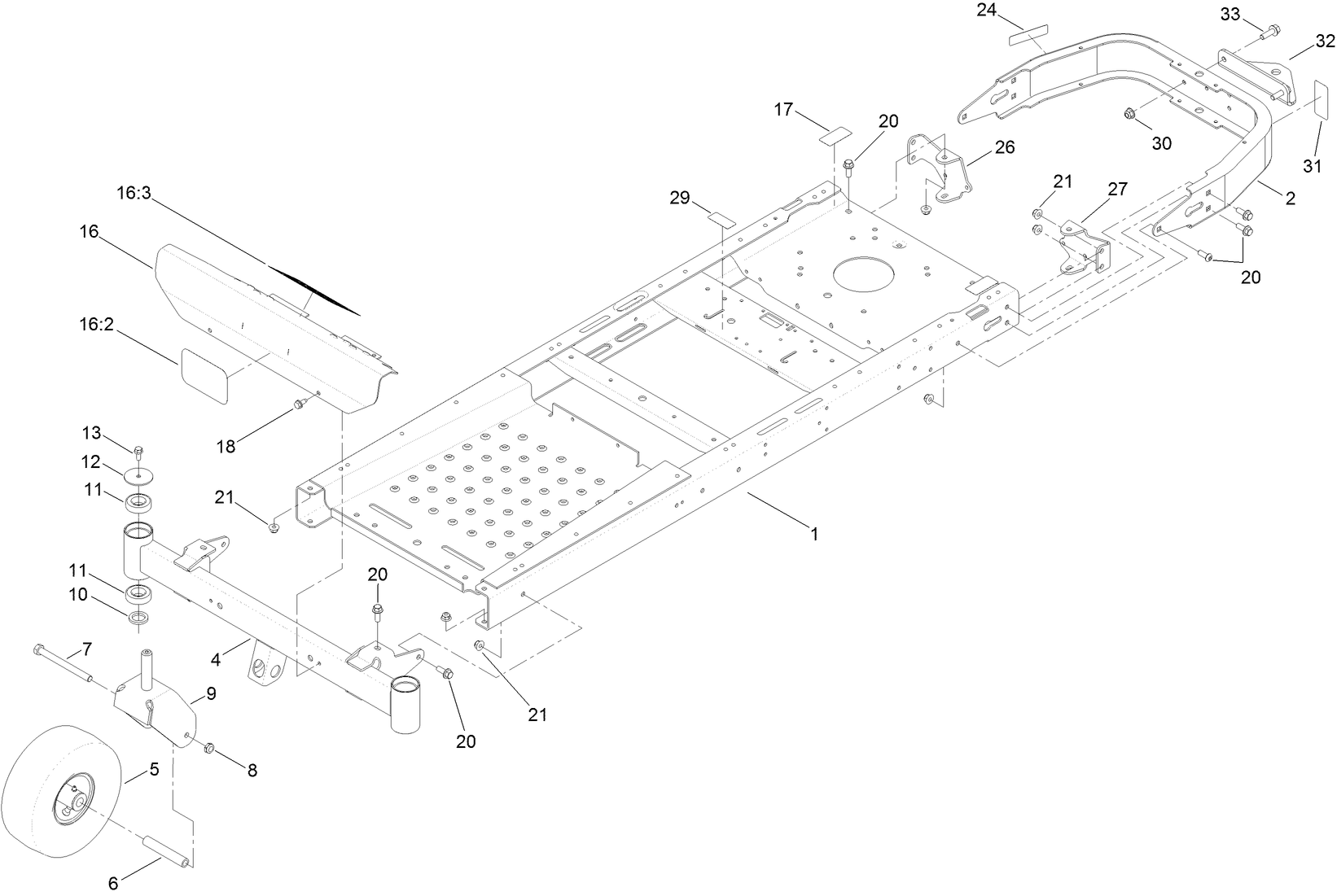 Frame, Front Axle and Caster Wheel Assembly