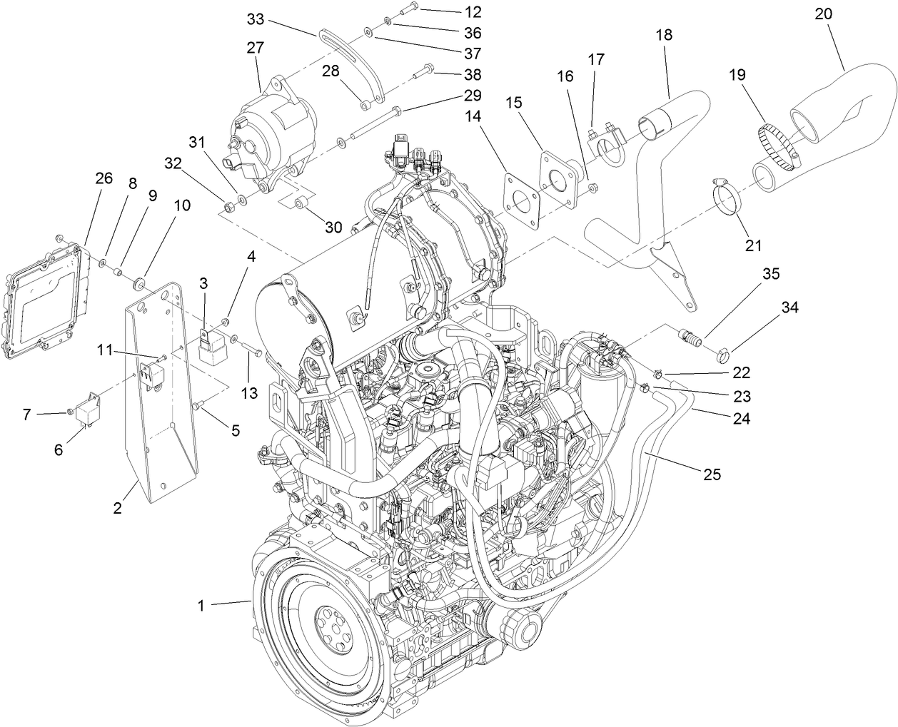 Engine, Intake and Exhaust Assembly