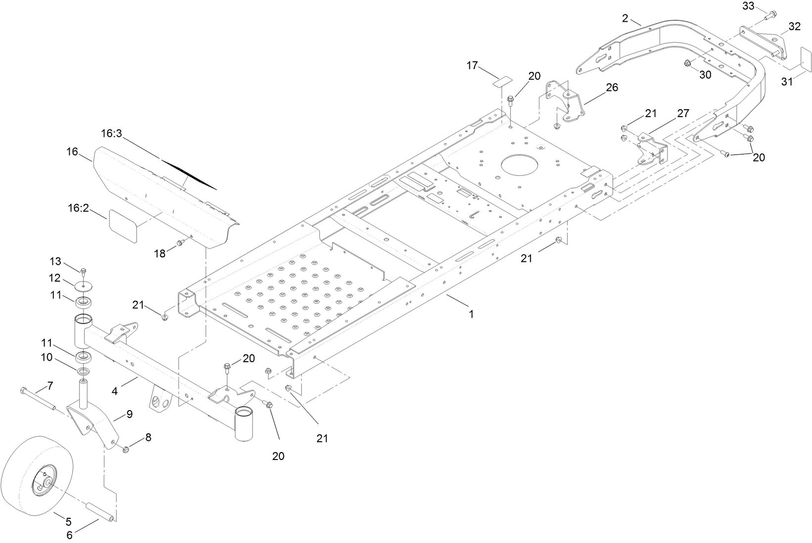Frame, Front Axle and Caster Wheel Assembly