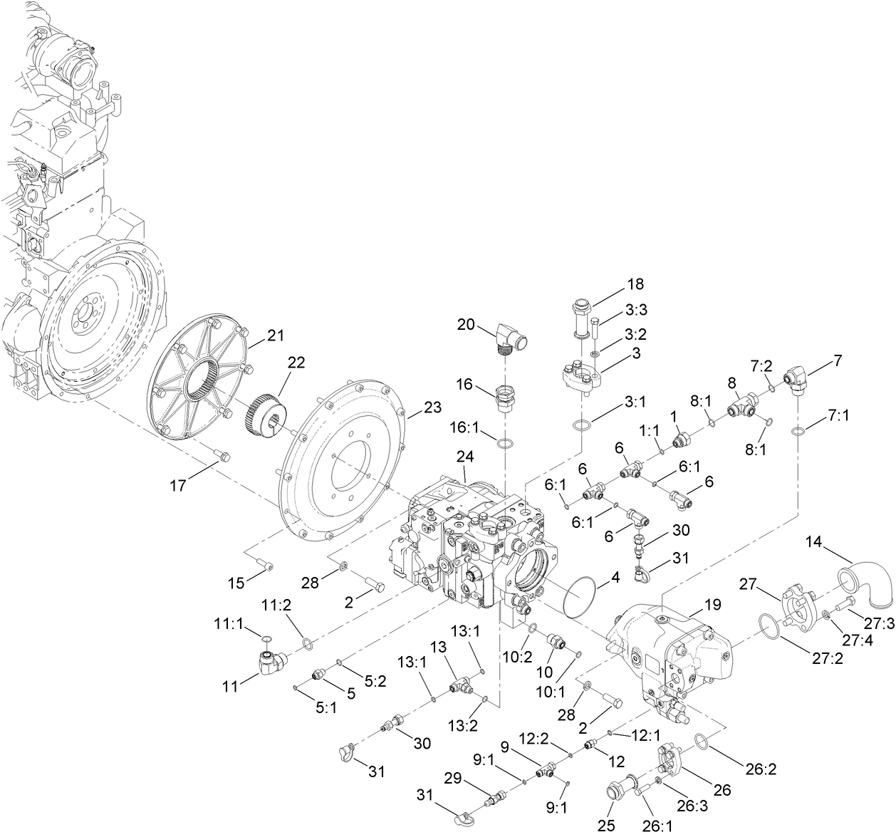Engine Bell Housing and Hydraulic Pump Assembly