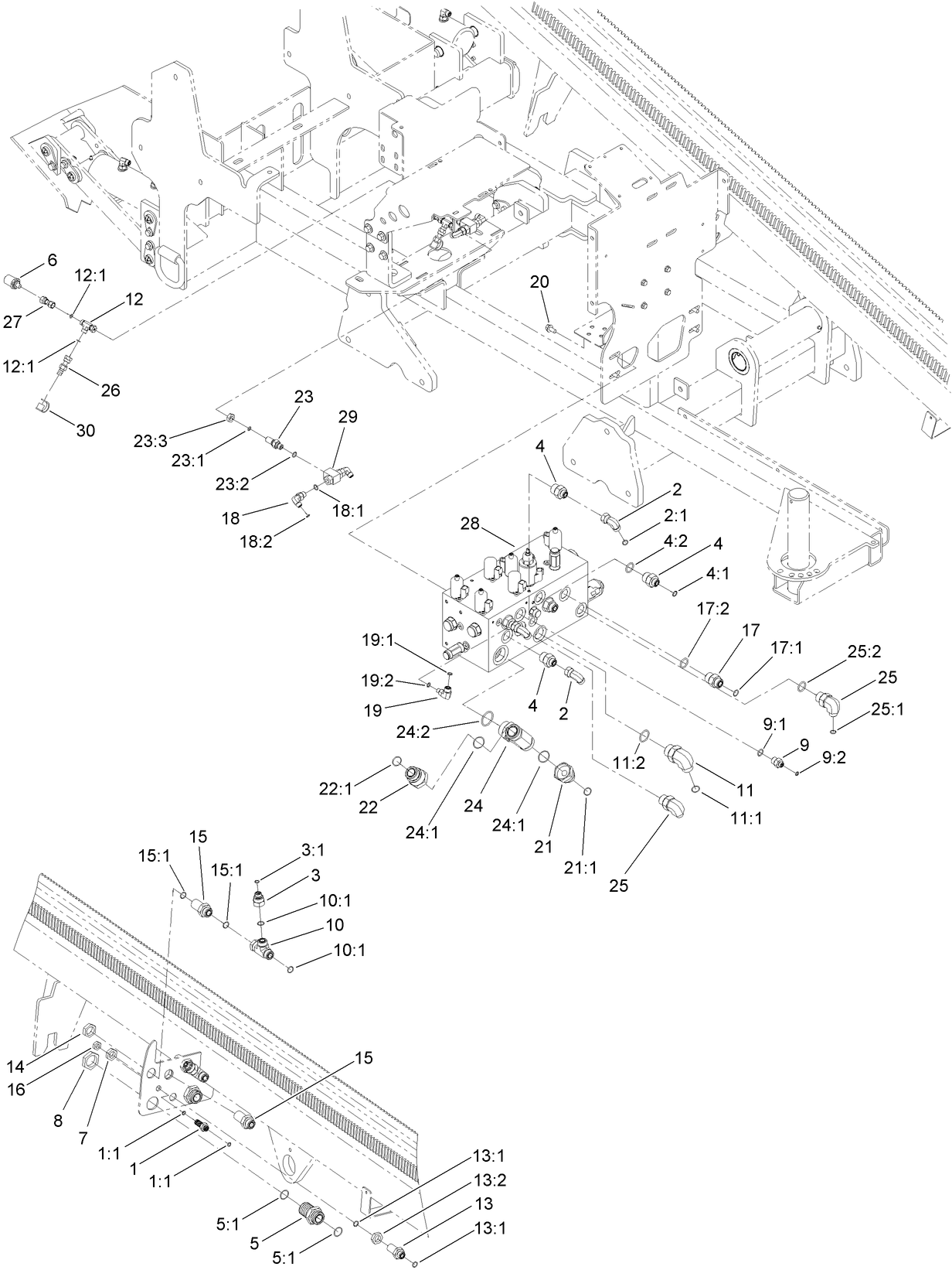 4 Section Hydraulic Valve and Fitting Assembly