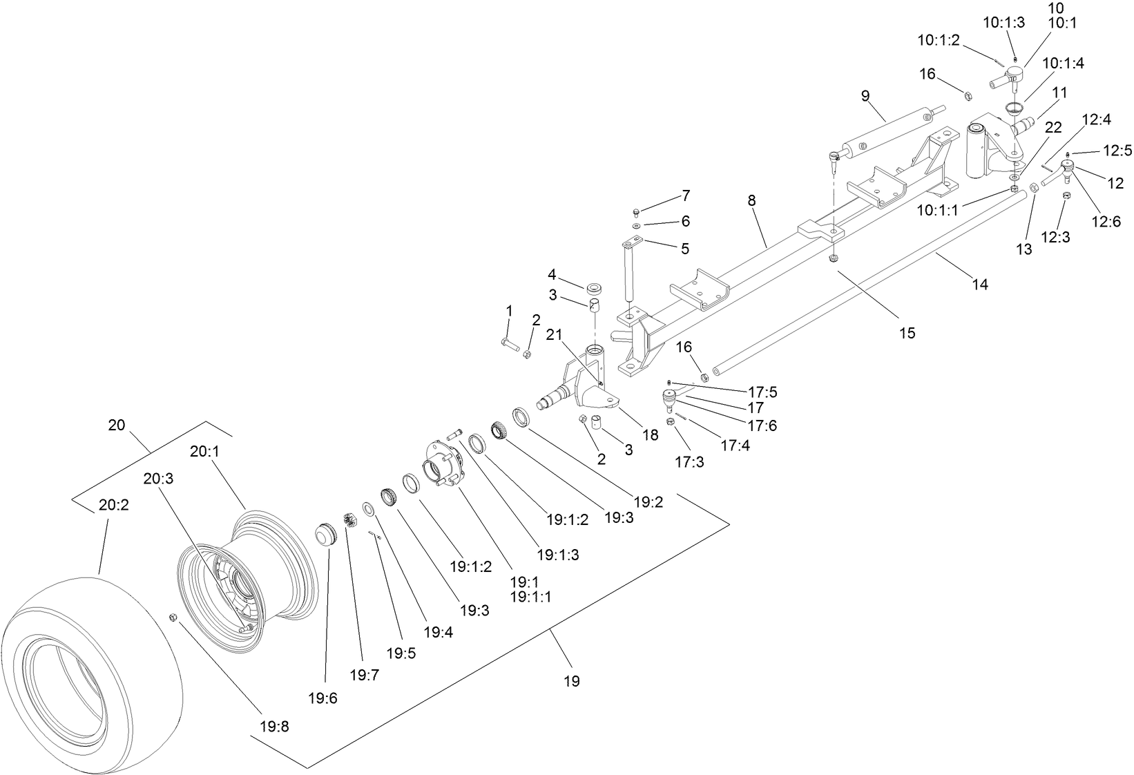 Front Wheel, Tie Rod and Spindle Assembly