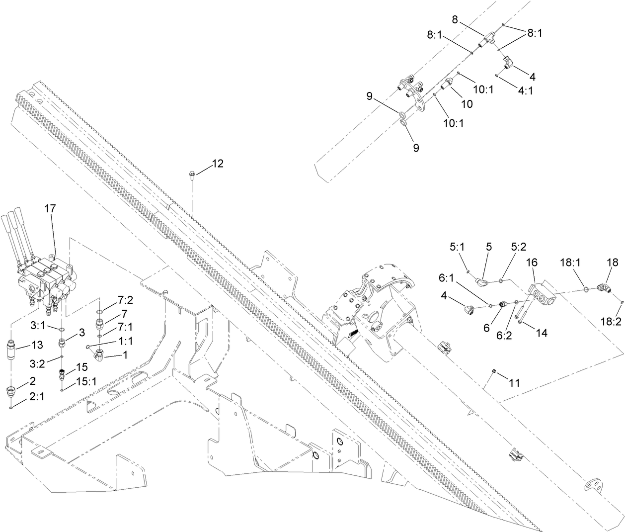 3 Spool Hydraulic Valve and Fitting Assembly