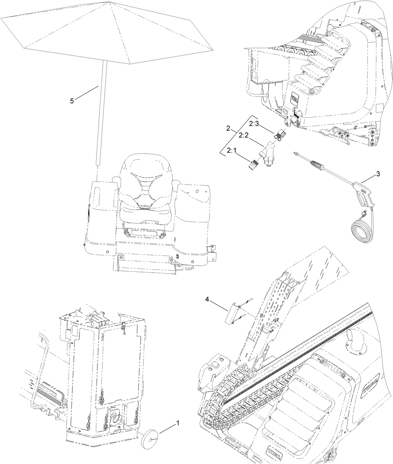 Wash Wand, Umbrella, Cylinder Lockout, Strainer and Split Wiper Assembly