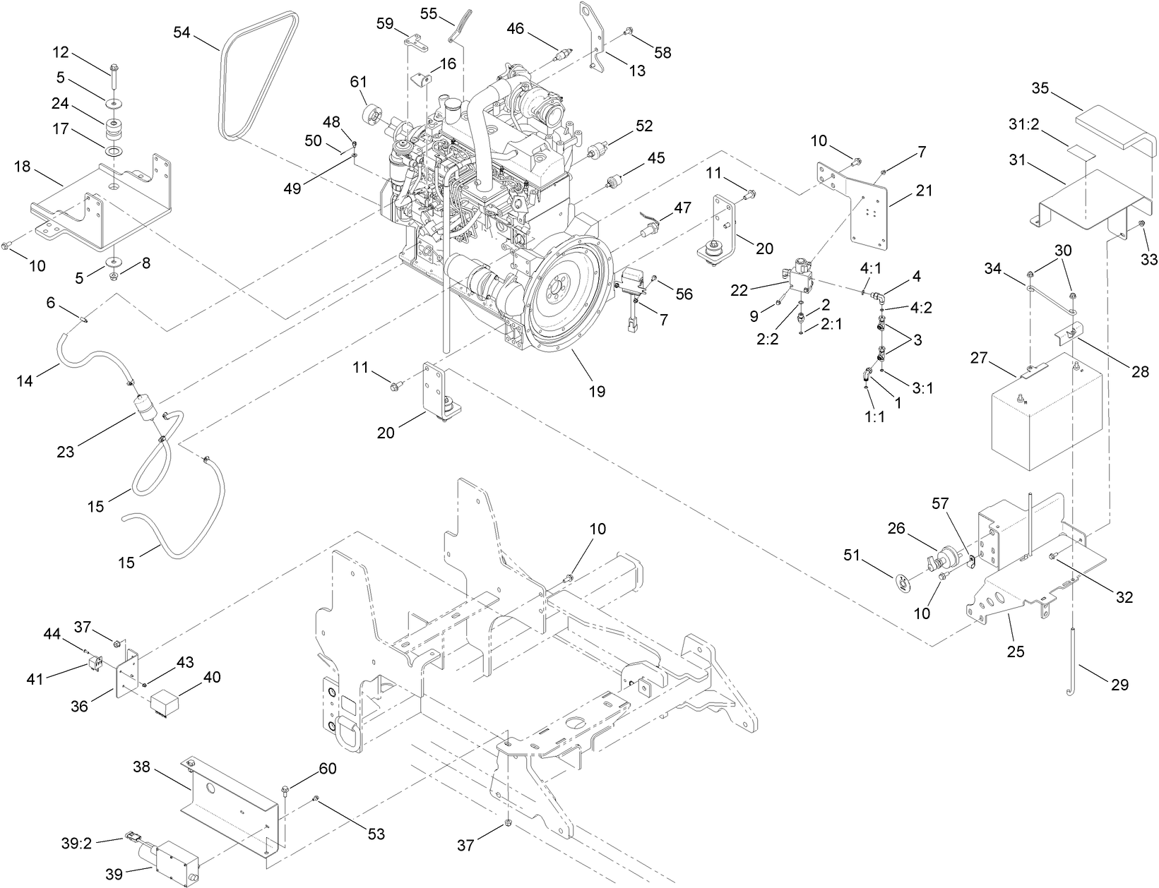 Engine and Battery Assembly
