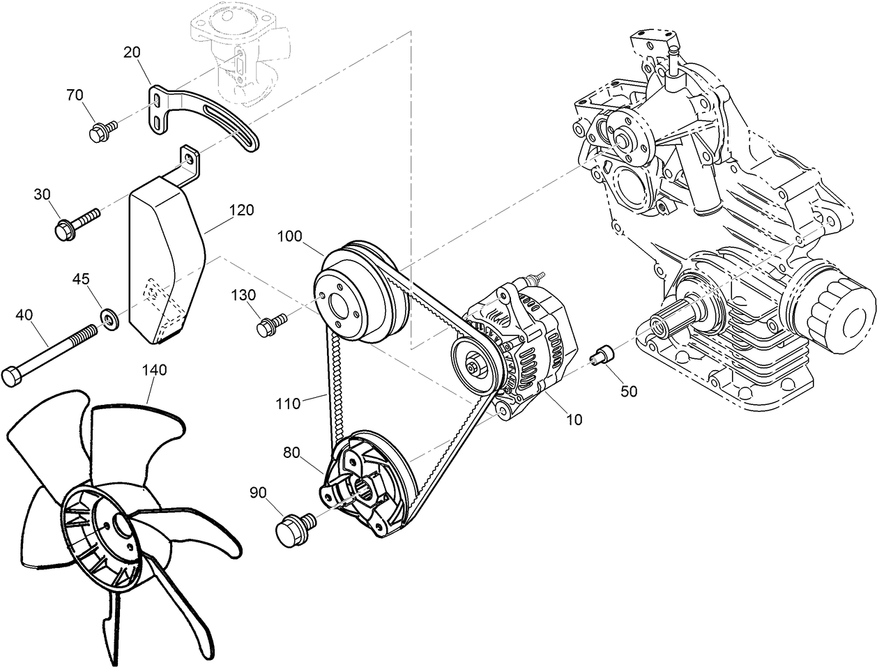 Alternator, Pulley and Fan Assembly