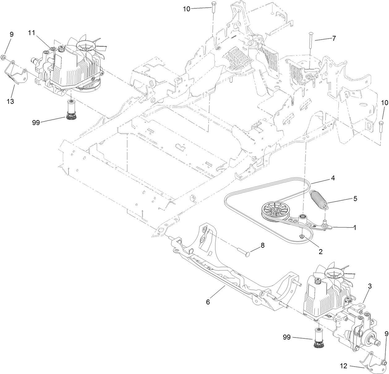 Hydraulic Pump, Idler and Belt Assembly