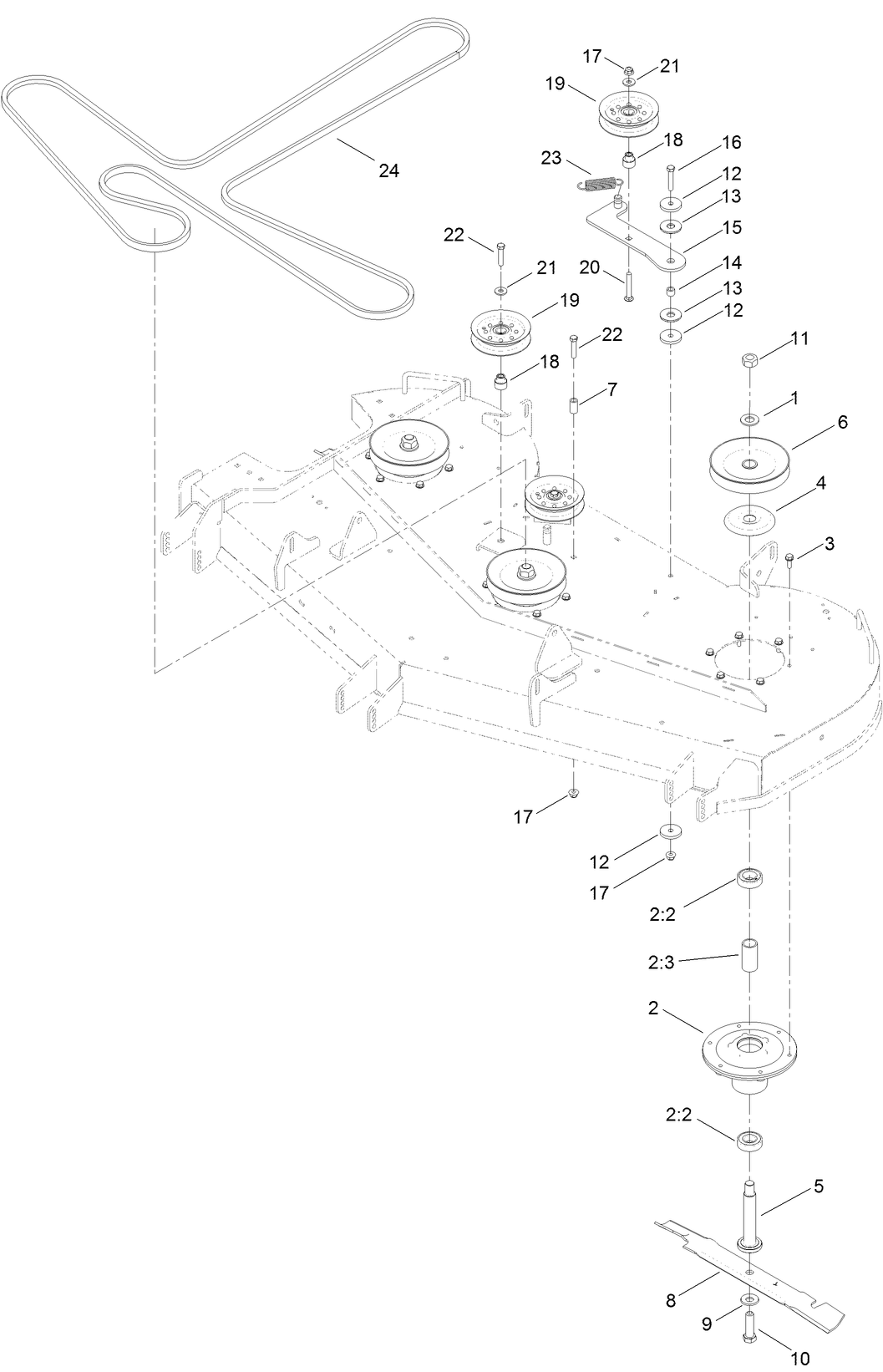 60 Inch Deck, Belt and Blade Assembly
