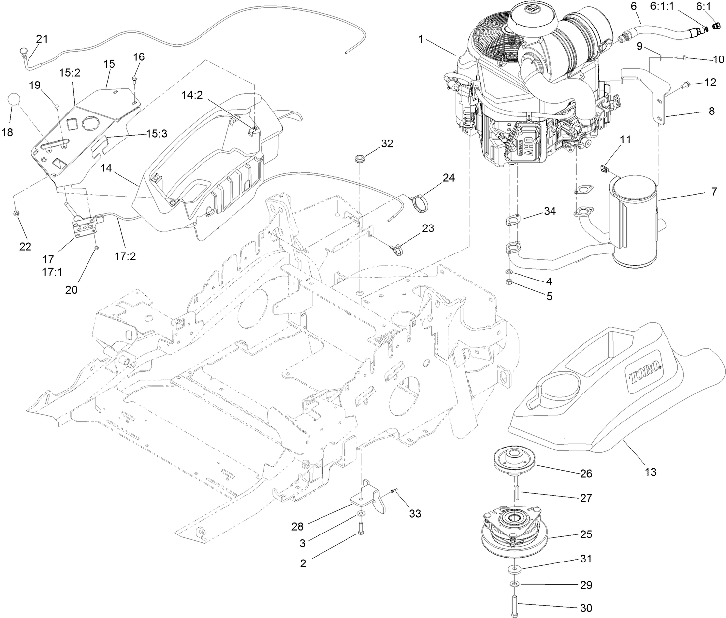 Engine, Muffler and Control Panel Assembly