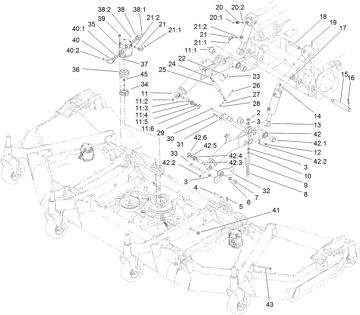 Front Deck, Lift Arm and Cylinder Assembly