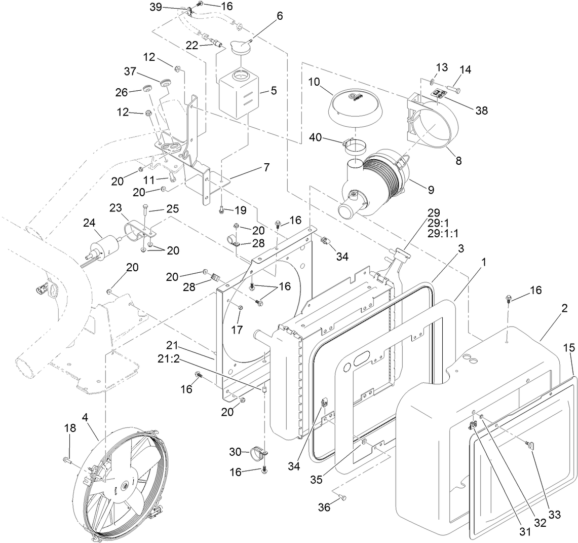 Radiator, Fuel Pump and Air Cleaner Assembly