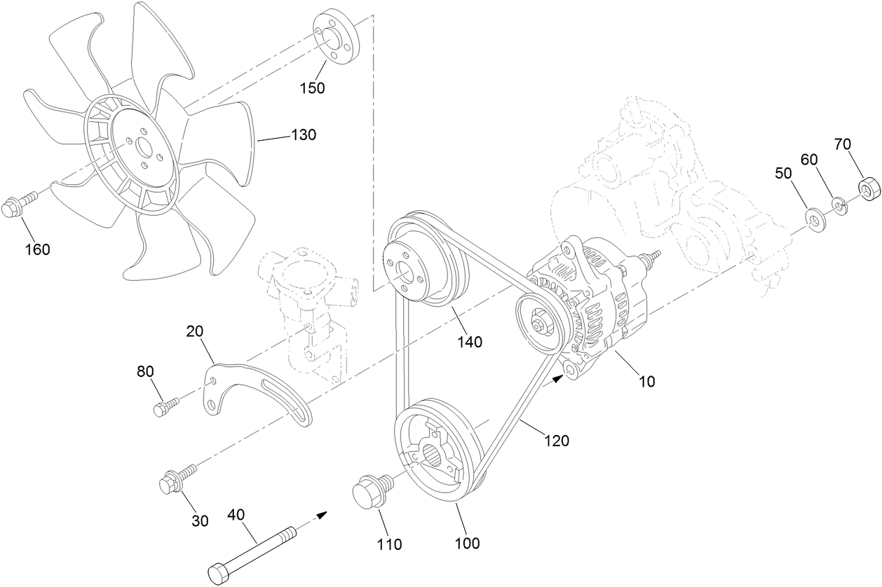 Alternator, Pulley and Fan Assembly