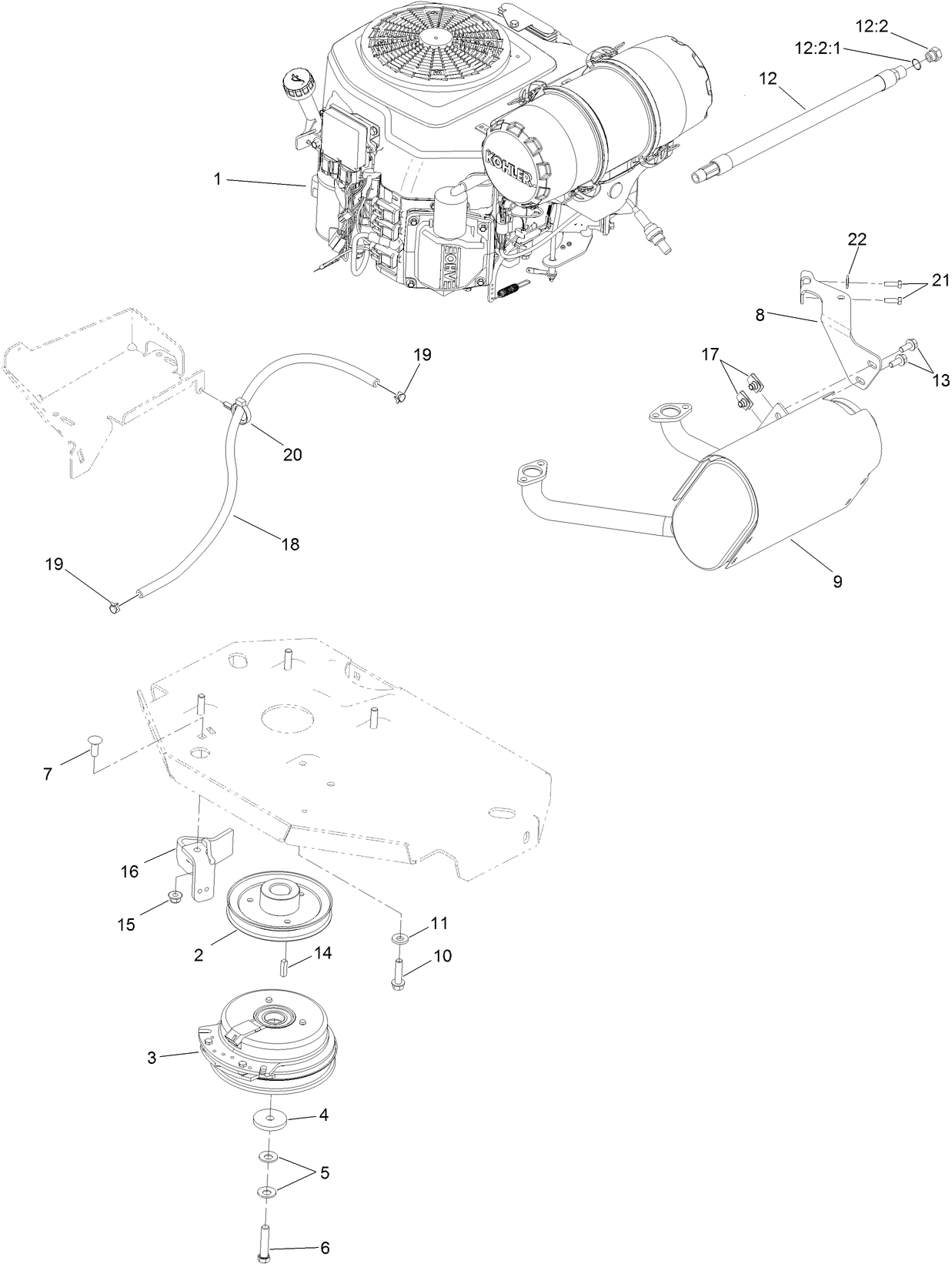 Engine, Clutch and Muffler Assembly