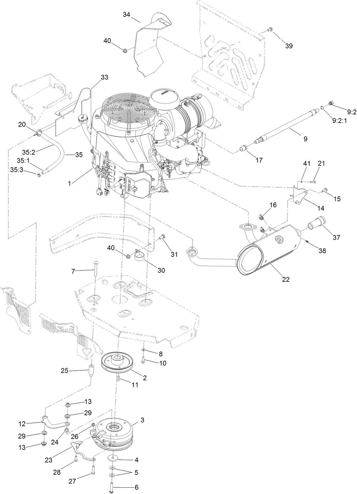 Engine, Clutch and Muffler Assembly