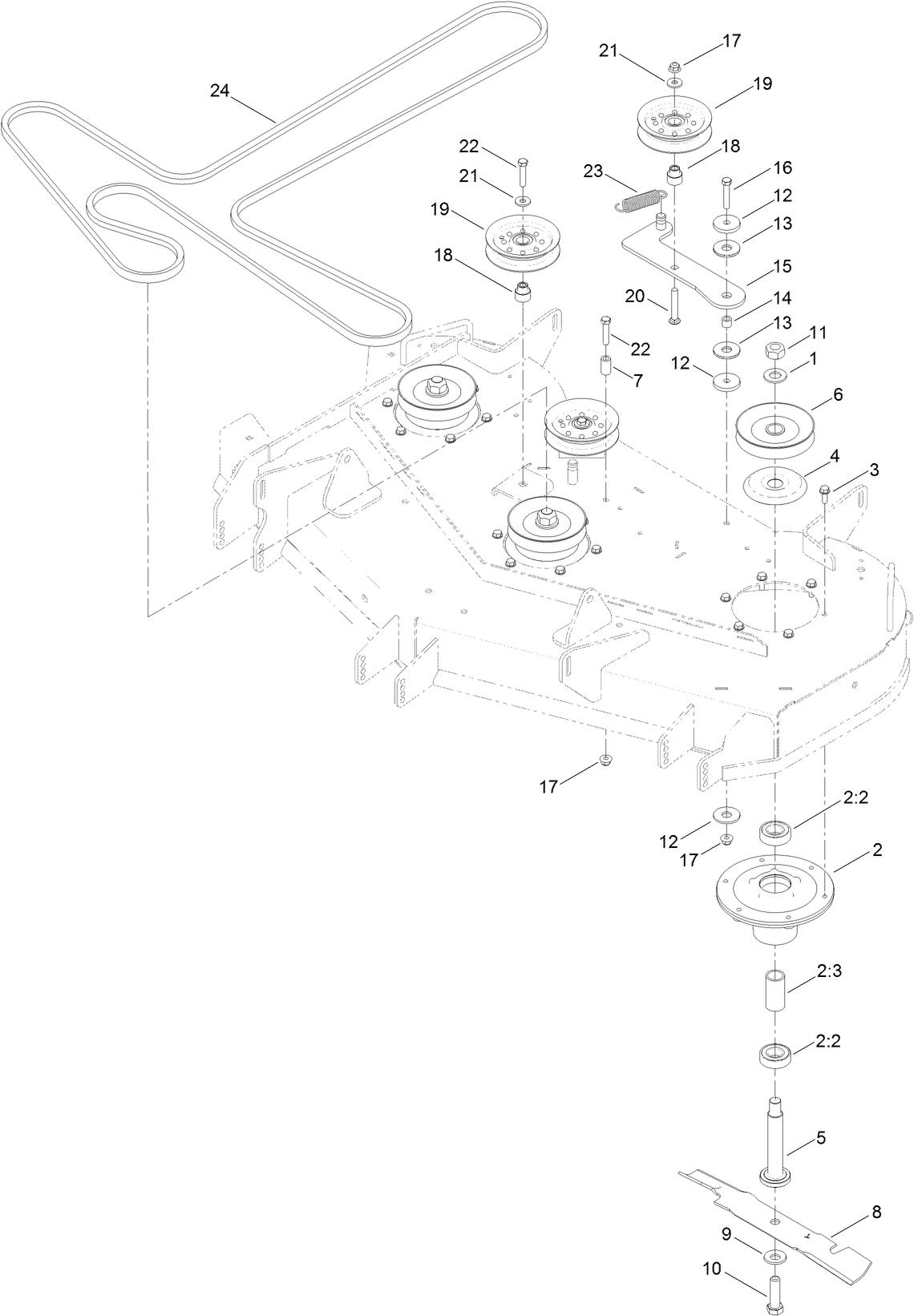 48 Inch Deck, Belt and Mulch Blade Assembly