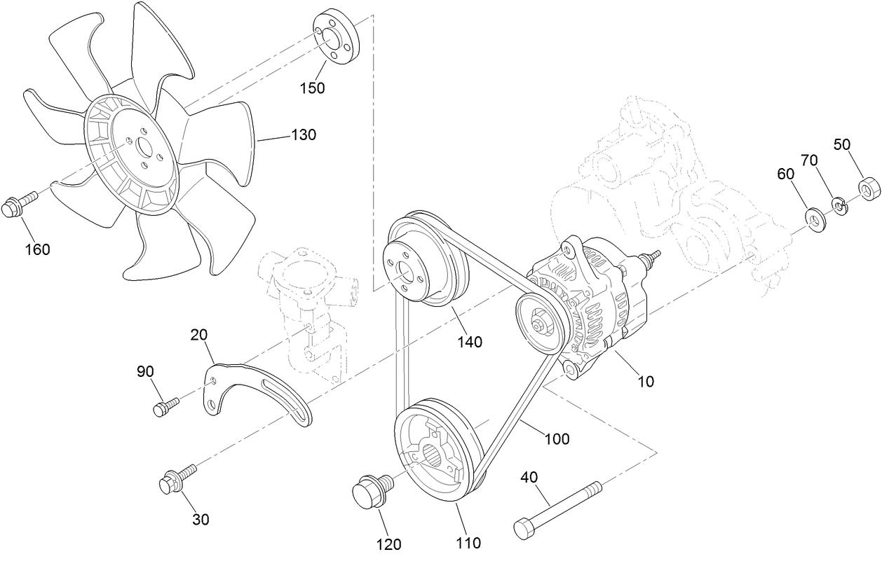 Alternator, Pulley and Fan Assembly
