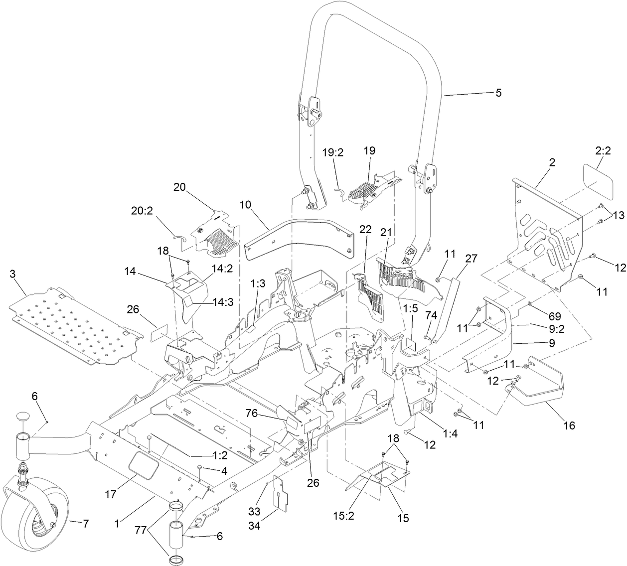 Frame and Caster Wheel Assembly