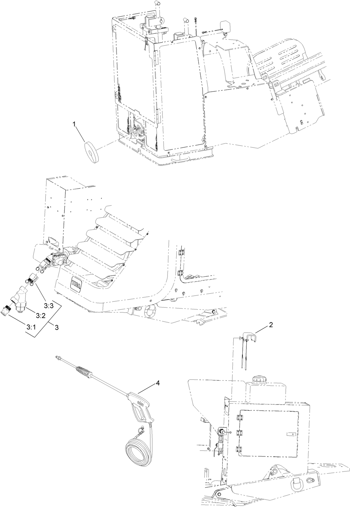 Wash Wand, Cylinder Lockout, Strainer  and Split Wiper Assembly